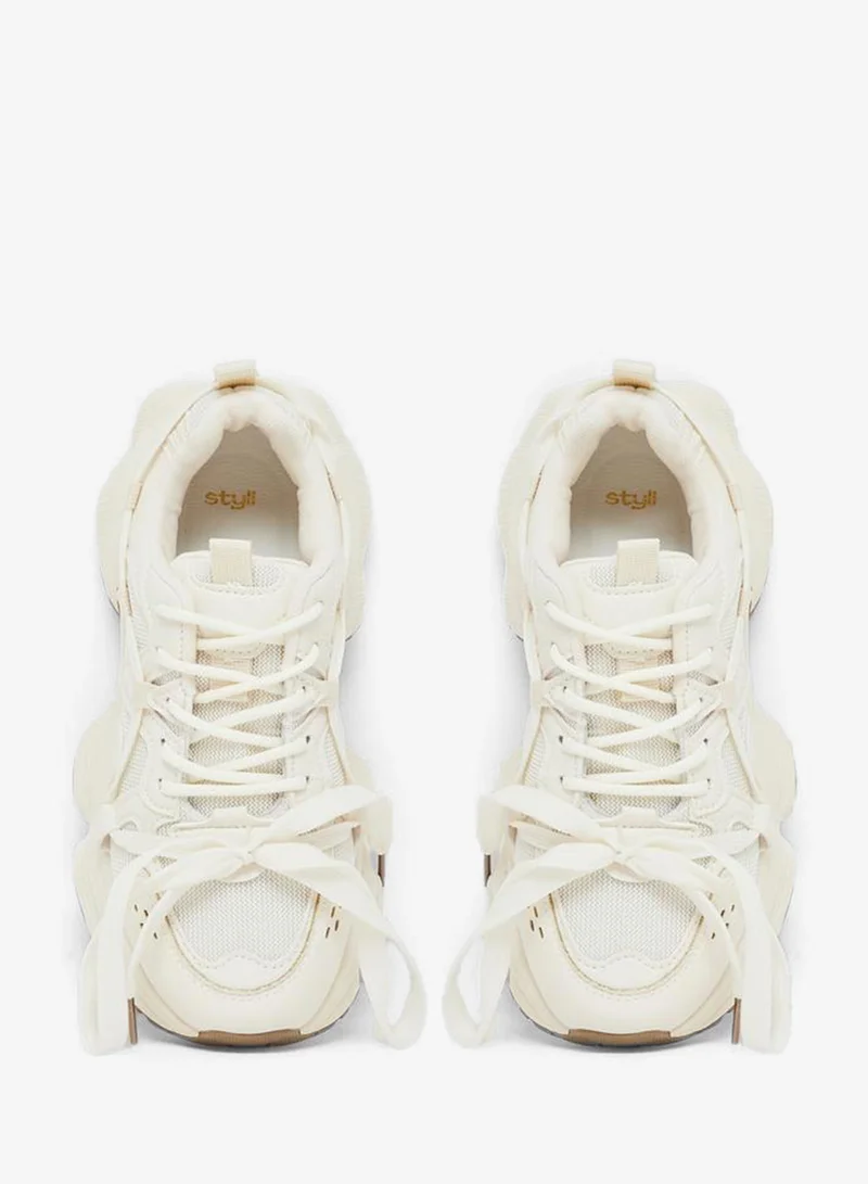 Styli  White Chunky Sole Lace-Up Sneakers for Women | Best Price UAE