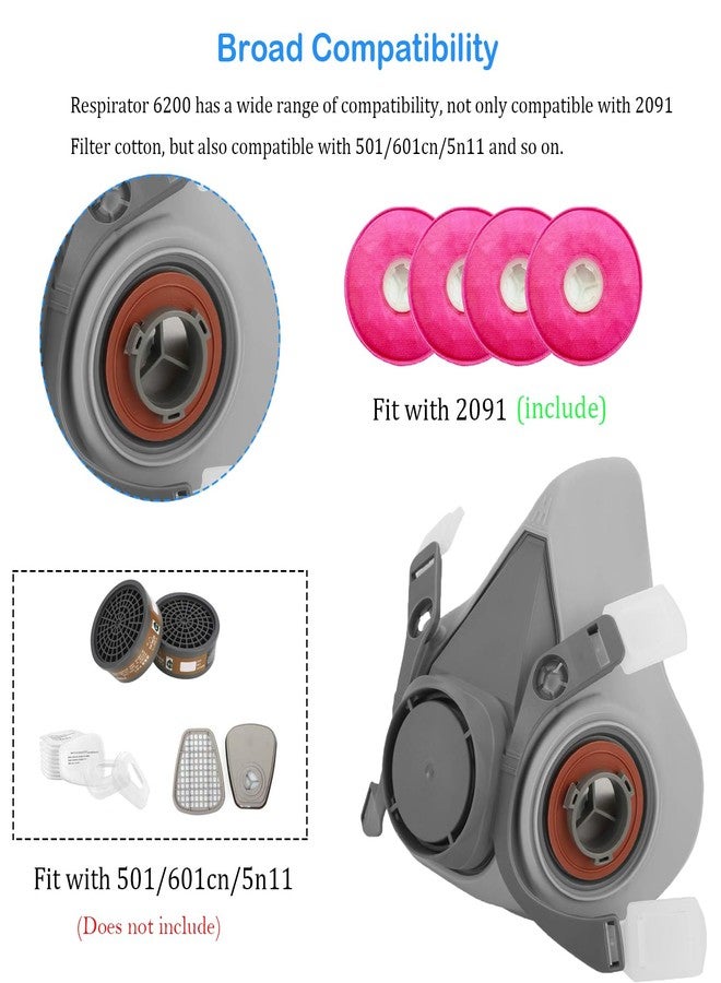 tangs Reusable Half Facepiece Cover, Respirаtor 6200 with 4 PCS 2091 Filter, Used for Painting, Dust, Welding, Metal Cutting and Other Work Protection - Image 2