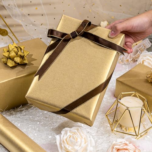 Yarcony Shimmer Gold Wrapping Paper Champagne Matte Wrapping Paper for Gifts Solid Color Pearlylustre Gift Wrap Paper for Wedding Valentines Day Birthday Baby Shower Christmas17 Inch X 33 Feet - Image 5