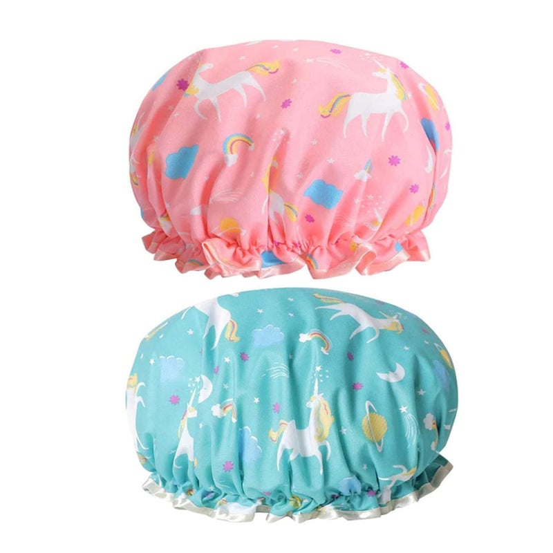 Zikra 2 Pieces Plastic Shower Caps Double-Layer Bath Cap Elastic Band Shower Hat Waterproof For Women Shower Spa Heat Cap For Deep Conditioning - Image 1