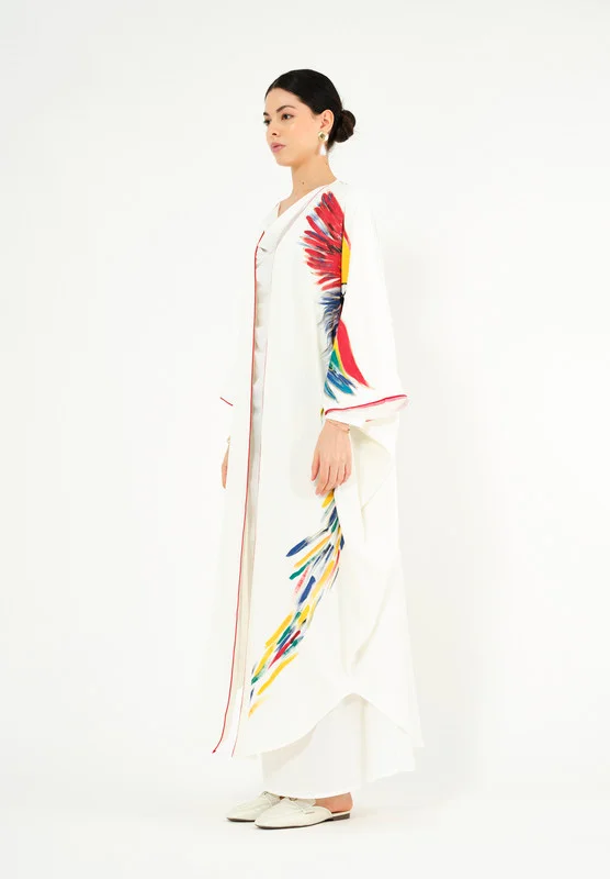 ذوق Beautiful Printed chiffon Jalabiya With Cowl Neckline With Long Sleeves