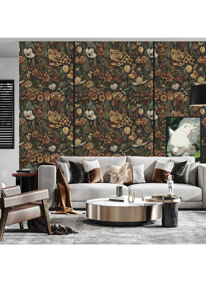 Retro Plant Flower Wallpaper TV Background Wall High-end Furniture Stickers Refurb Stickers Thickened Wallpaper - Image 4