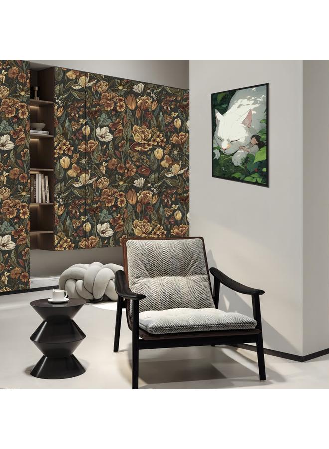 Retro Plant Flower Wallpaper TV Background Wall High-end Furniture Stickers Refurb Stickers Thickened Wallpaper - Image 3