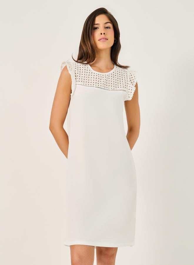 Styli Shiffli Yoke Flat Pompom Trim Detail Nightdress  - Image 1