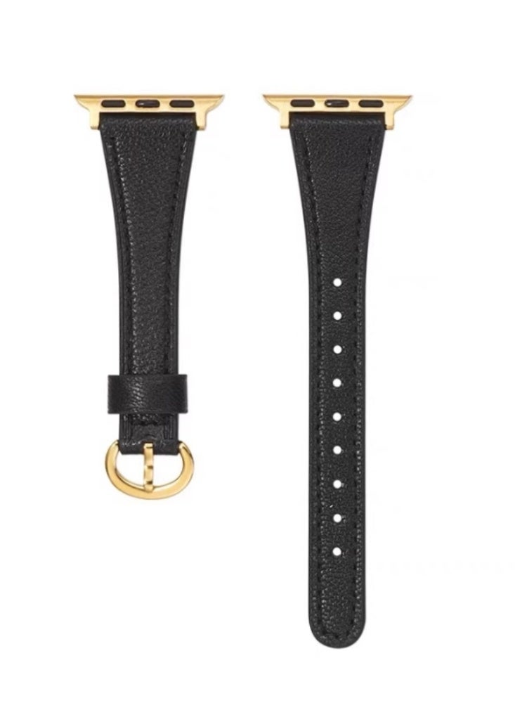 Leather Strap iwatch Replacement Strap Black Gold Suitable For iwatch 1/2/3【38mm】 - Image 1