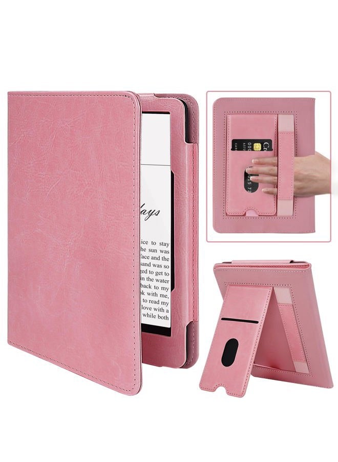 COO OO Case for 6.8" Kindle Paperwhite (11th Generation - 2021) and Signature Edition, Premium PU Leather 6.8" Kindle Paperwhite Case with Auto Wake/Sleep, Hand Strap, Card Slot and Foldable Stand, Pink - Image 1