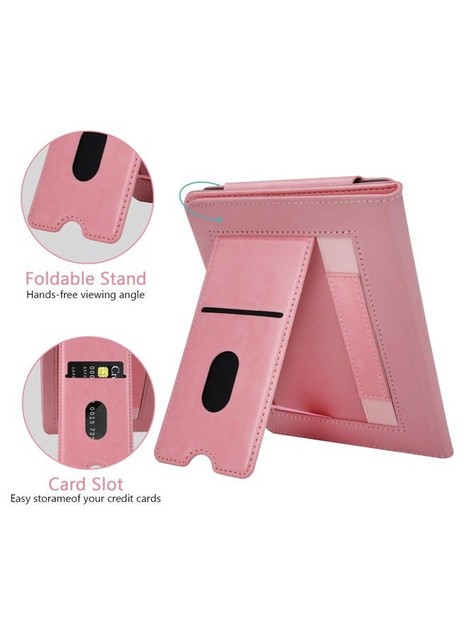 COO OO Case for 6.8" Kindle Paperwhite (11th Generation - 2021) and Signature Edition, Premium PU Leather 6.8" Kindle Paperwhite Case with Auto Wake/Sleep, Hand Strap, Card Slot and Foldable Stand, Pink - Image 3
