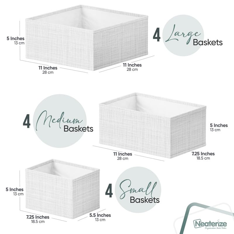 NEATERIZE Drawer Organizer Clothes Set of 12 White-Grey - Dresser Organizer For Nursery, Bedroom, Closet - Perfect Baby Clothes Organizer and Storage & General Nursery Organization or Dresser Drawer Organizers - Image 2