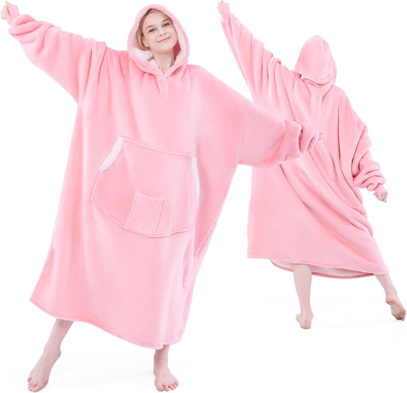 AASTIK SALES AASTIK Wearable Oversized Blanket Hoodie Sweatshirt Sherpa with Hood Giant Pocket Super Soft Warm Plush Hooded Blanket for One Size Fits All Pink