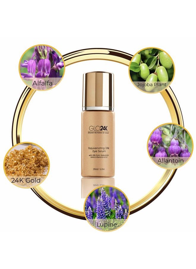 GLO24K UNLEASH THE POWER OF GOLD GLO24K Eye Serum with 24k Gold, Hyaluronic Acid, and Vitamins A,C,E. Potent Formula for the delicate skin around the eyes.  - Image 2