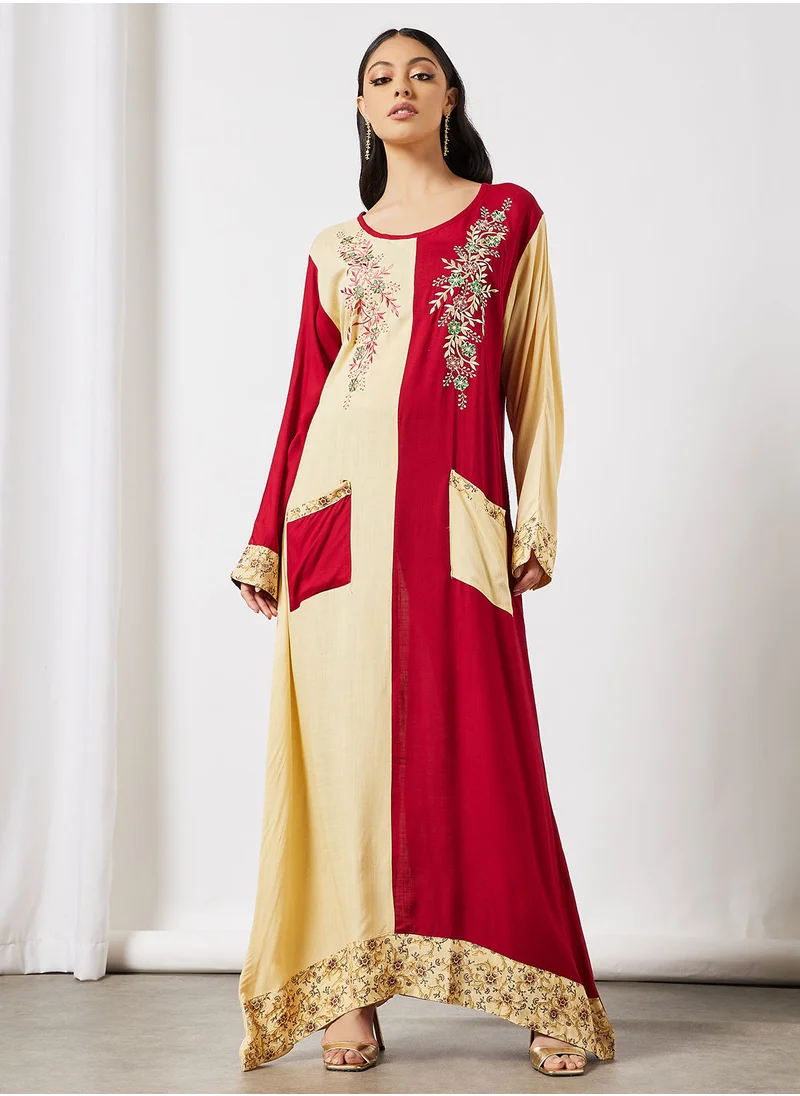 HANA & SARA Colour Block Embroidered Jalabiya