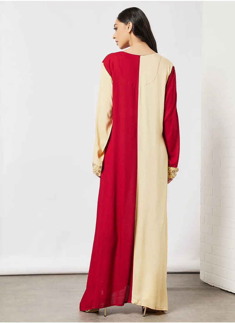 HANA & SARA Colour Block Embroidered Jalabiya