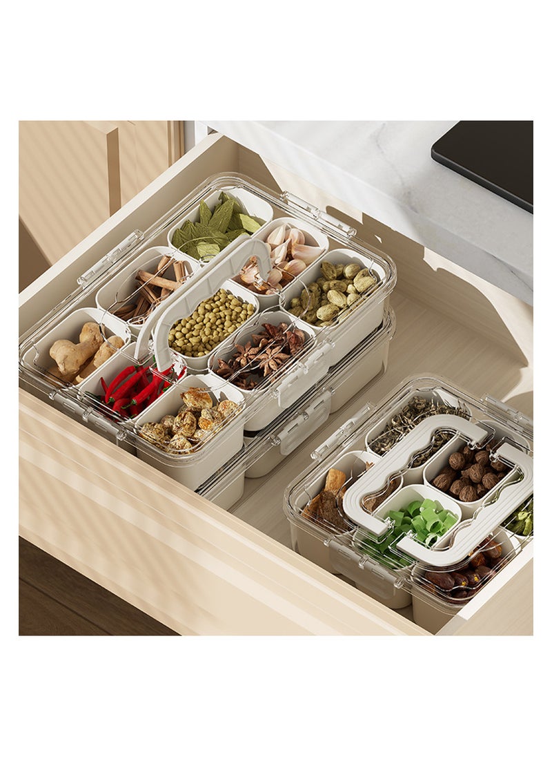 OLUDENIZ - 9-Grid Kitchen Spice Organizer Box – Insect & Moisture-Proof Seasoning Container with Handle, Stackable Design for Herbs & Spices - Image 1