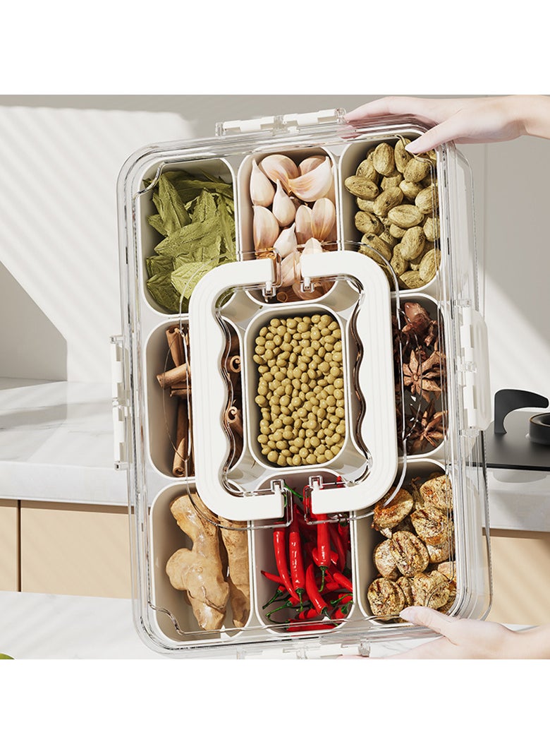 OLUDENIZ - 9-Grid Kitchen Spice Organizer Box – Insect & Moisture-Proof Seasoning Container with Handle, Stackable Design for Herbs & Spices - Image 1