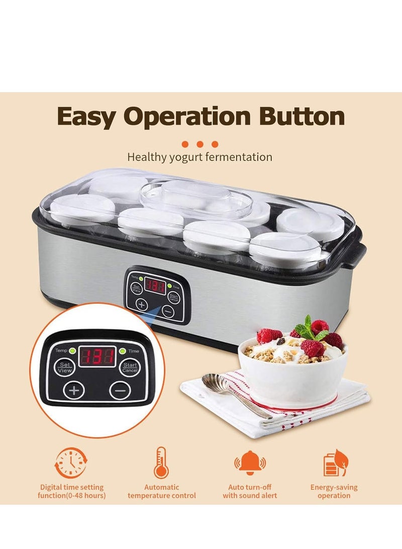 sokany Yogurt Maker, Greek yogurt,1400ML Automatic Yogurt Maker with 8 180ML Glass Jars, Digital Time Setting, 18-55℃ Automatic Temperature Control, Easy Cleaning and Operation, Make Fresh Homemade Yogurt - Image 3
