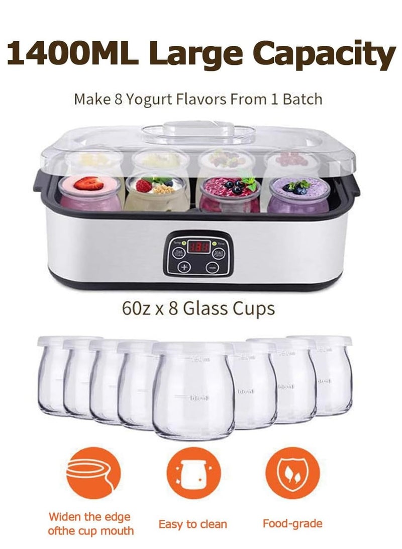 sokany Yogurt Maker, Greek yogurt,1400ML Automatic Yogurt Maker with 8 180ML Glass Jars, Digital Time Setting, 18-55℃ Automatic Temperature Control, Easy Cleaning and Operation, Make Fresh Homemade Yogurt - Image 4