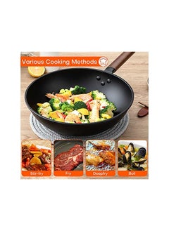 Carbon Steel Wok Pan with Lid and Spatula - Nonstick, Nitrided, Anti-rust - Suitable for All Stoves