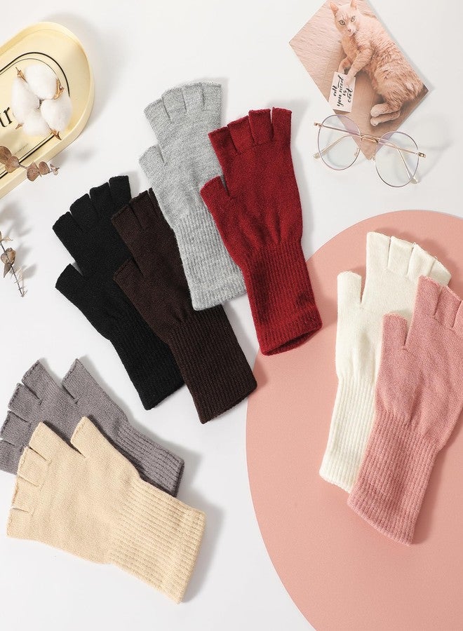 Pleneal Fingerless Gloves for Women - Half Finger Typing Winter Gloves with Long Wrist Cuff Winter Knit Fingerless Mittens - Image 2