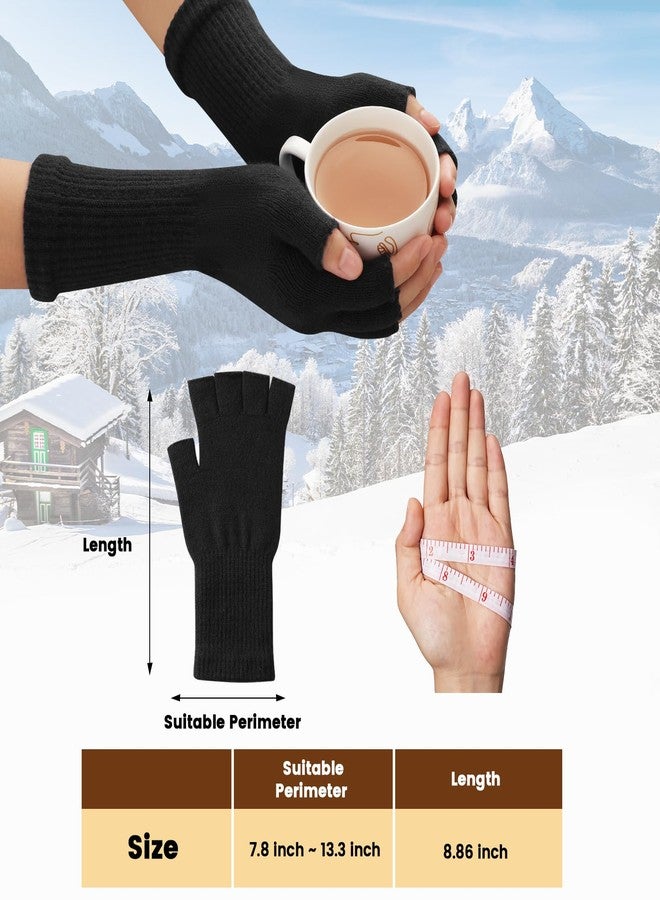 Pleneal Fingerless Gloves for Women - Half Finger Typing Winter Gloves with Long Wrist Cuff Winter Knit Fingerless Mittens - Image 5