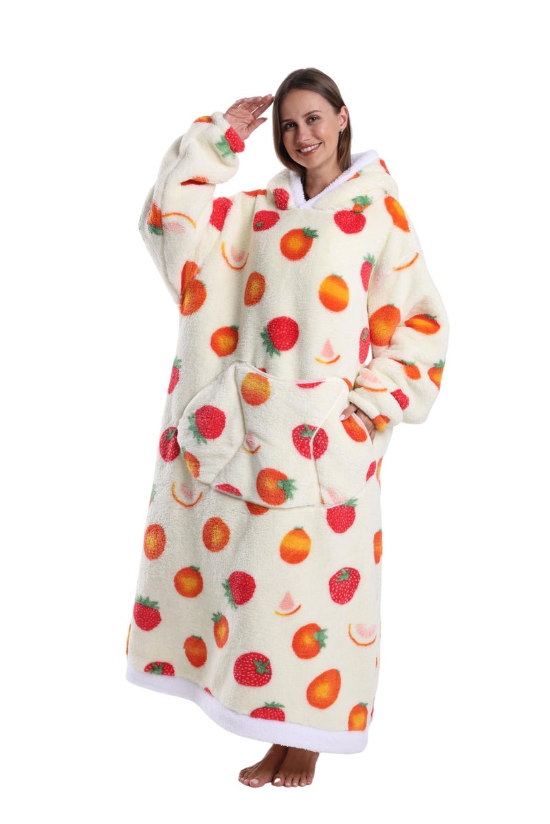 Capecage Blanket Hoodie Long Hooded Blanket Sweatshirt as Birthday Gifts for Women Men Long Wearable Blanket for Women Men Various Fruits - Image 2