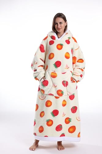 Capecage Blanket Hoodie Long Hooded Blanket Sweatshirt as Birthday Gifts for Women Men Long Wearable Blanket for Women Men Various Fruits - Image 3
