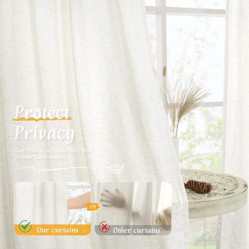LAMIT Faux Linen Curtains 63 inches Long for Bedroom, Ivory Rod Pocket Linen Drapes Light Filtering Semi Sheer Privacy Curtains for Small Window/Farmhouse, 2 Panels (52 x 63 Inch, Natural) - Image 5