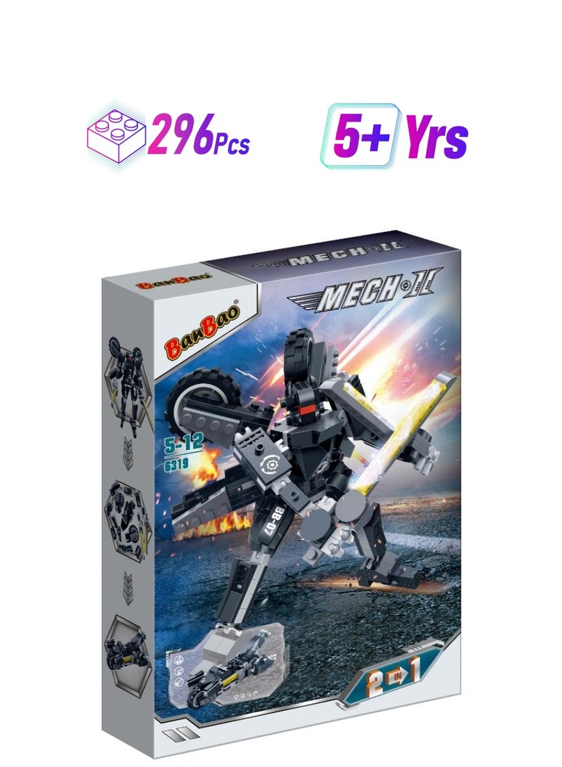 BanBao مجموعة بانباو 2 في 1 دراجة نارية روبوت ميك II، 296 قطعة من كتل البناء | مجموعة ألعاب تعليمية | مجموعة كتل البناء لتطوير عقل الطفل - Image 1