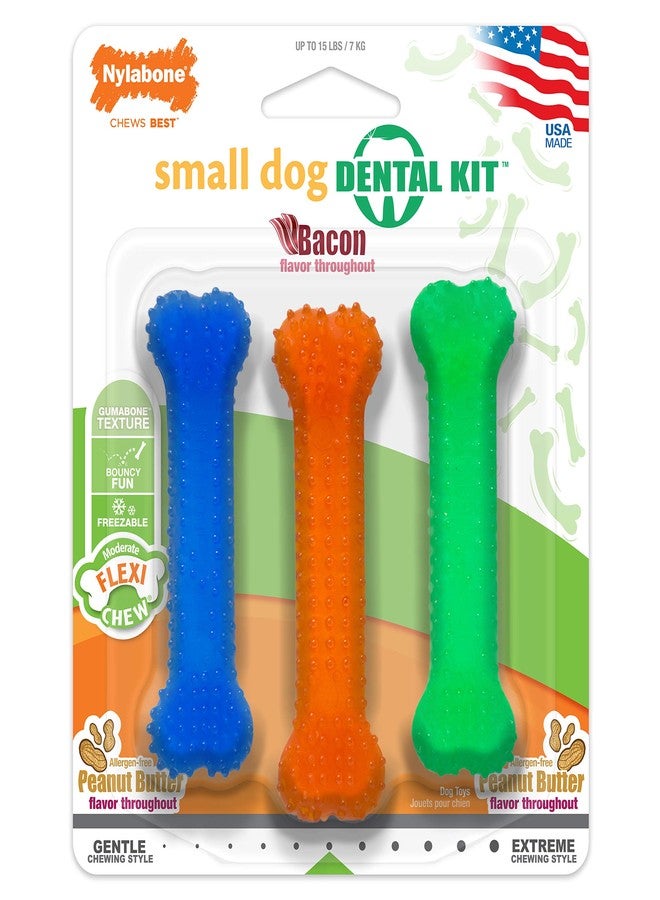 Nylabone Original Bone Flexi Chew Toy for Dogs, Dog Toys for Moderate Chewers, Dog Chew Bones, Bacon & Peanut Butter Flavor, For X-Small Dogs - Up to 15 lbs, 3 Pack - Image 1
