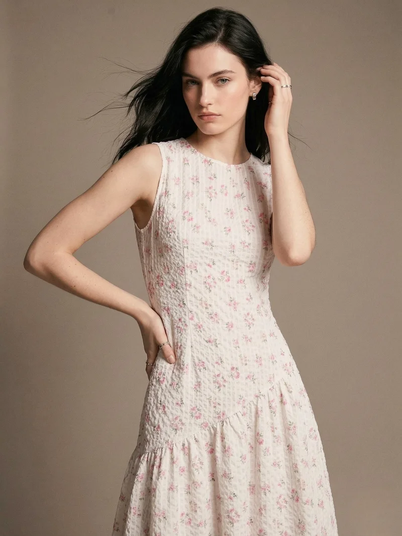 OUTZIDR  Off White Sleeveless Asymmetrical Midi Dress for Women | Best Price UAE