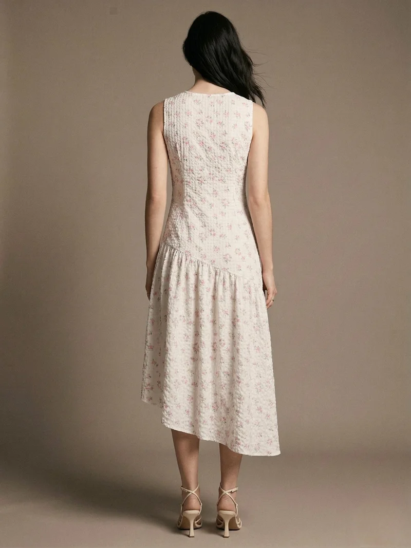 OUTZIDR  Off White Sleeveless Asymmetrical Midi Dress for Women | Best Price UAE