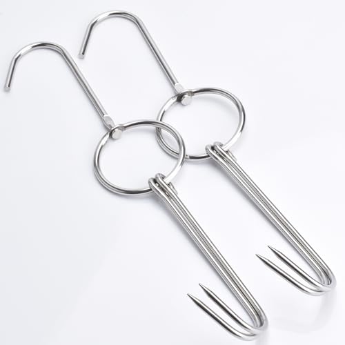 Alele Double Hooks,2pack 11 Inch Meat Hooks Poultry Roasting Hooks Butcher Hook Processing Meat Hook Stainless Steel Rotary Device Slaughtering Barbecue - Image 1