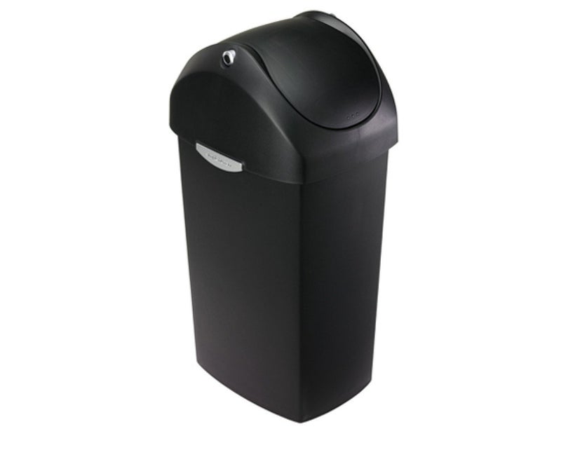 simplehuman 60 Liter / 16 Gallon Swing Lid Trash Can, Black Plastic - Image 1