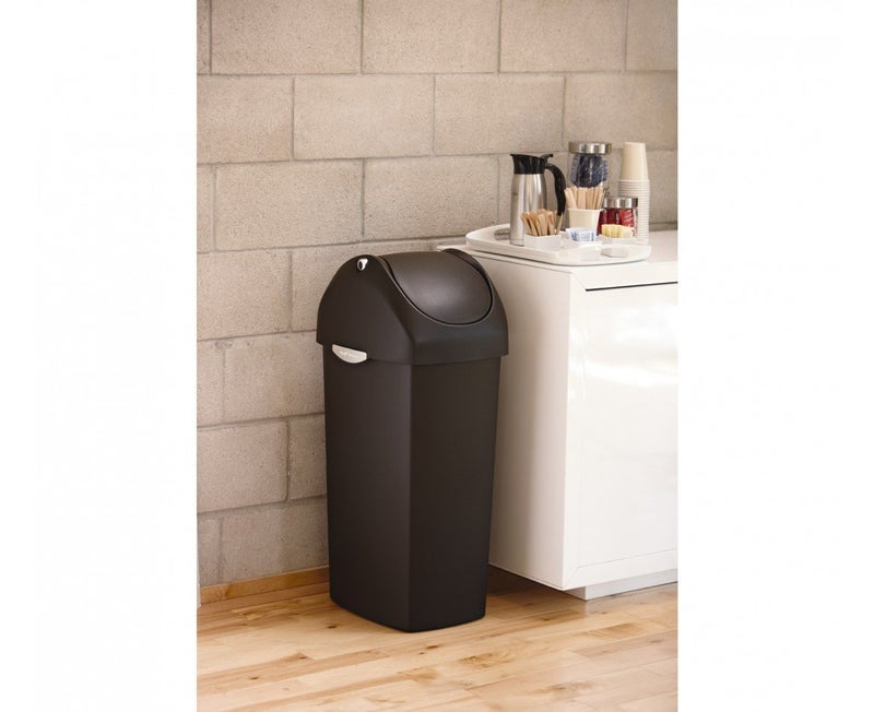 simplehuman 60 Liter / 16 Gallon Swing Lid Trash Can, Black Plastic - Image 3