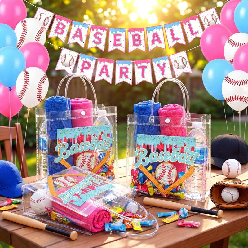 Wesnoy 20 Pcs Baseball Ice Cream Drip Goodie Bags with Handles Reusable Baseball Treat Bags for Candy Birthday Party Supplies 8 x 8 x 3.15'' - Image 3