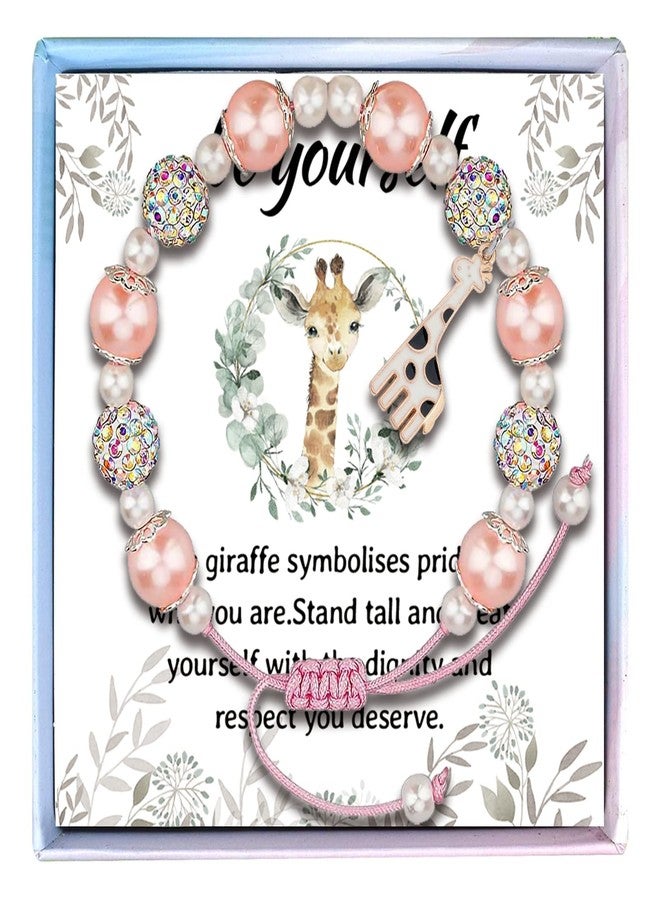 Fullrainbow Cute Giraffe Bracelet for Women - Natural Stone Giraffe Charm Jewelry (Pink Pearl) - Image 1