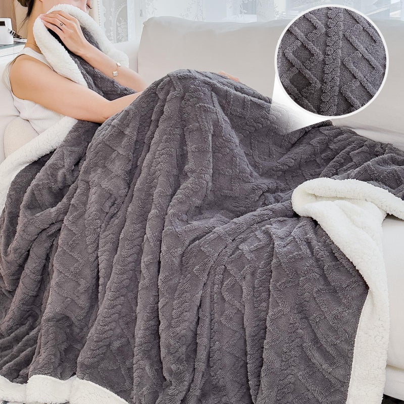 PAJEO Sherpa Blanket for Bed - Fleece Soft Cozy Fuzzy Blankets Thick Warm for Winter and All Seasons (Dark Grey, Full(80"x90")) - Image 2