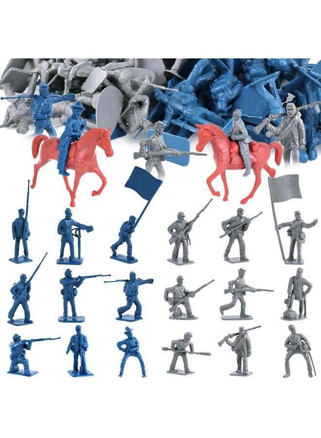 LovesTown 82PCS Civil War Solider Toys, 40 Blue and 40 Gray Uniform Action Figures Plastic Toy Soldier with Rideable Horses for Kids Birthday History Class - Image 1