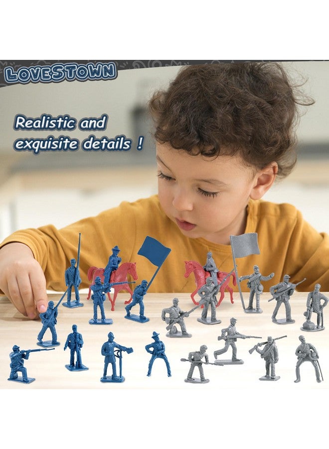 LovesTown 82PCS Civil War Solider Toys, 40 Blue and 40 Gray Uniform Action Figures Plastic Toy Soldier with Rideable Horses for Kids Birthday History Class - Image 4