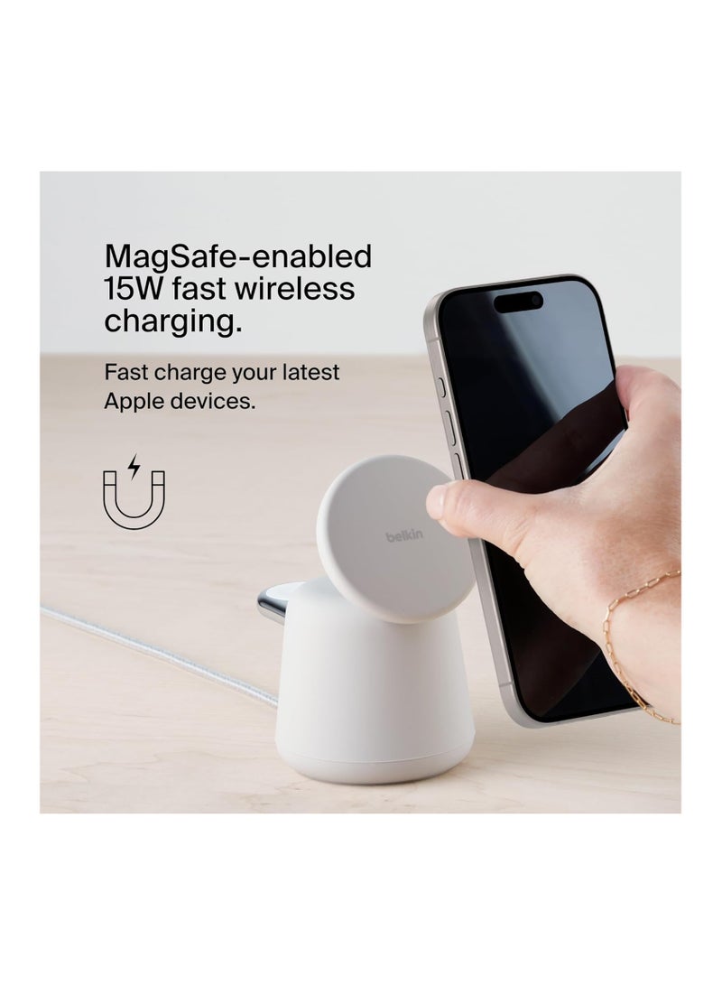 بيلكين قاعدة شحن لاسلكية BoostCharge Pro 2 في 1 مع شحن سريع MagSafe 15W متوافقة مع شاحن iPhone 16 و 15 و 14 و 13 و 12 وسماعات AirPods وأجهزة أخرى تدعم MagSafe - Image 2