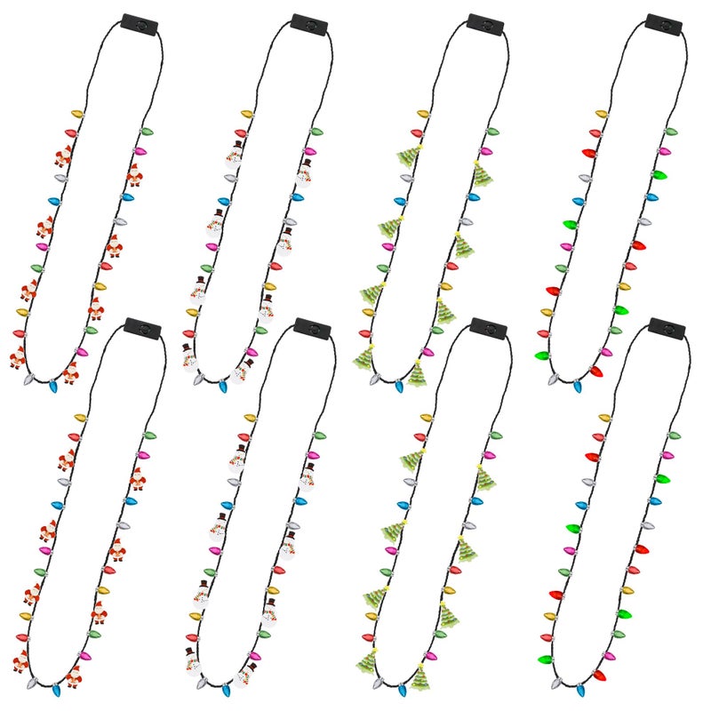 EOBOH Christmas Light Necklace 8pcs Light up Christmas Necklaces Party Favors 4 Kinds Glow Bulb Christmas Tree Santa Candy Cane Necklaces 3 Modes Colorful Ugly Christmas Xmas New Year Eve Party Supplies - Image 3