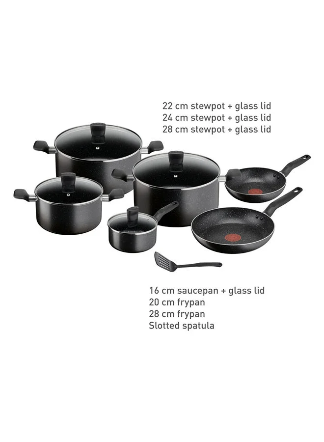 Tefal TEFAL Dark Stone 11 pc set, Non-stick, stewpots 22/24/28 cm, saucepan 16 cm, frypans 20/28 cm, slotted spatula, Aluminium, B491BS85