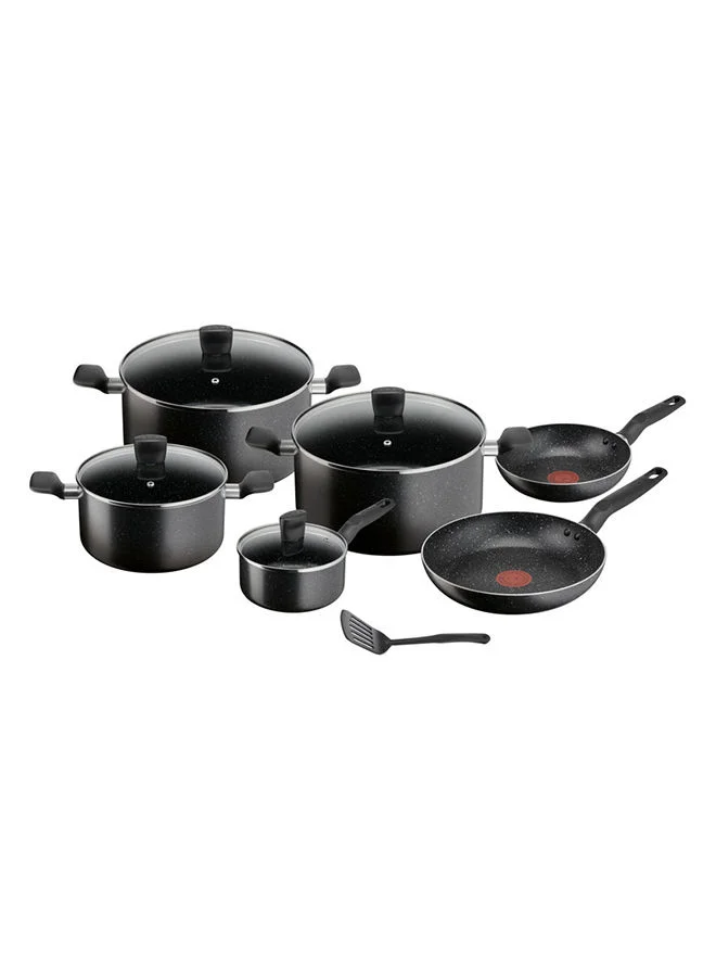 Tefal TEFAL Dark Stone 11 pc set, Non-stick, stewpots 22/24/28 cm, saucepan 16 cm, frypans 20/28 cm, slotted spatula, Aluminium, B491BS85
