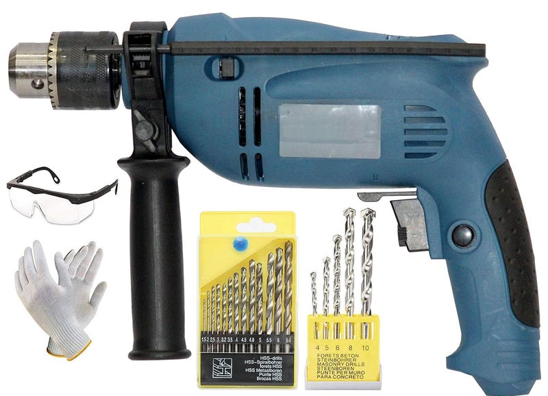 Digital Craft 13Mm Heavy Duty 750 Watt Hammer Drill Machine with ReverseForward and Speed Control Facility 13 Pieces Hss Drill Set for Metal and Plastic 5 Pieces Drill Set - Image 1