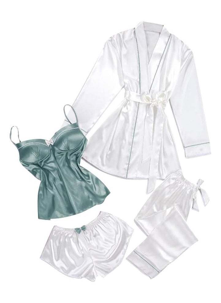 Women's Satin Pajama Sets, 4 Piece of Long and short Sleepwear, Cami Top and Robe. - pzsku/ZA423EBD64992B33D0DB5Z/45/_/1728473283/96b79790-e88a-4491-b30f-9d1cba10c9a6