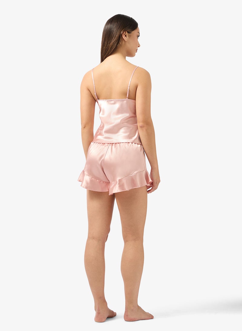 Ginger Satin Cami Top & Frill Detail Short Set - Image 2