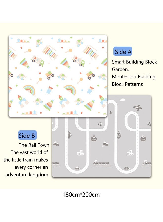 بساط لعب للأطفال، 200 × 180 سم، بساط لعب قابل للطي، بساط لعب كبير قابل للعكس وغير قابل للانزلاق، بساط زحف، بساط لعب مقاوم للماء للأطفال الرضع والصغار، بساط للعب أو التخييم، مناسب لغرفة النوم أو غرفة المعيشة أو منطقة السجاد المخملي - Image 3