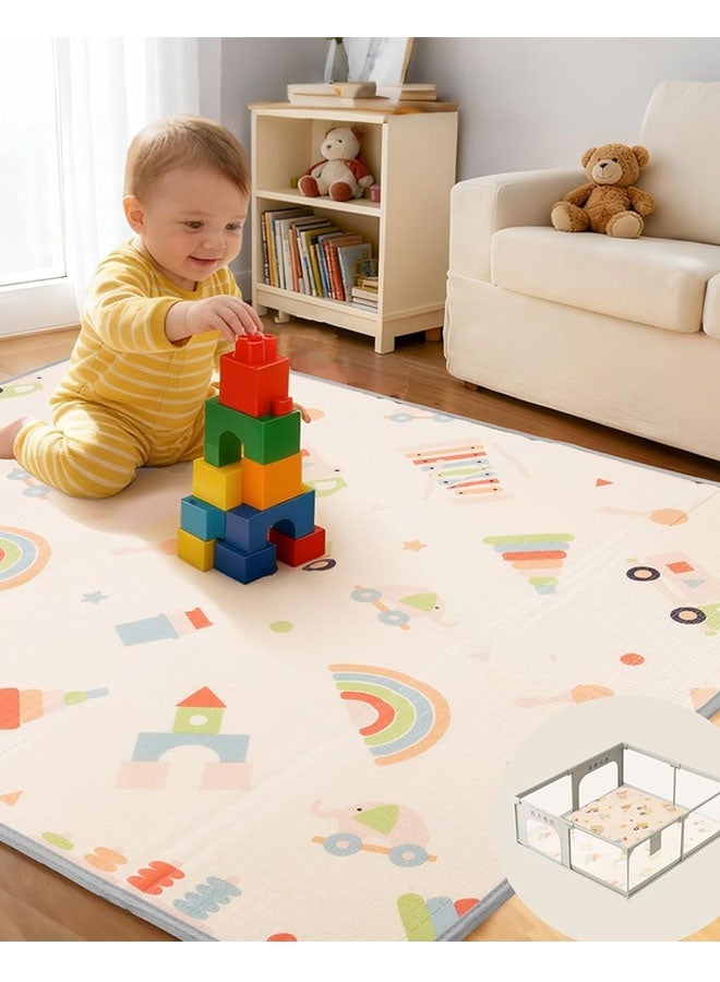 بساط لعب للأطفال، 200 × 180 سم، بساط لعب قابل للطي، بساط لعب كبير قابل للعكس وغير قابل للانزلاق، بساط زحف، بساط لعب مقاوم للماء للأطفال الرضع والصغار، بساط للعب أو التخييم، مناسب لغرفة النوم أو غرفة المعيشة أو منطقة السجاد المخملي - Image 4