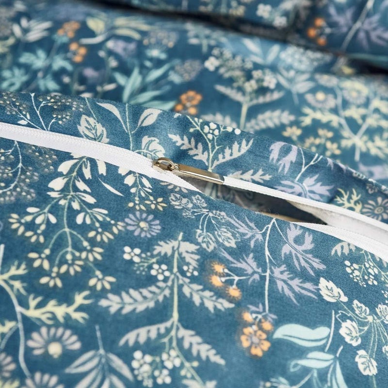 mixinni Blue Floral Duvet Cover King Size Cotton Bedding Set with Zipper Closure - Image 4