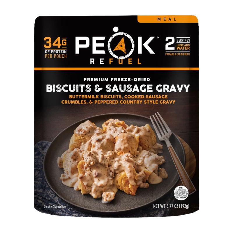 Peak Refuel Biscuits and Gravy | Premium Freeze Dried Camping Food | Backpacking & Hiking MRE Meals | Just Add Water | 100% Real Meat | 34g of Protein | 2 Serving Pouch (2 Serving Pouch) - Image 1