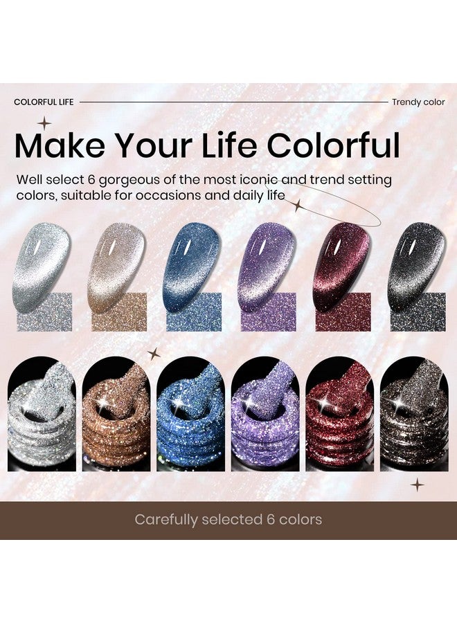 SUPWEE Reflective Glitter Cat Eye Gel Polish Sparkle Shiny Nail Polish Gel 6 Colors Magnetic Gel Nail Polish With Magnecti Stick Varnish Soak Off Uv Gel - Image 5